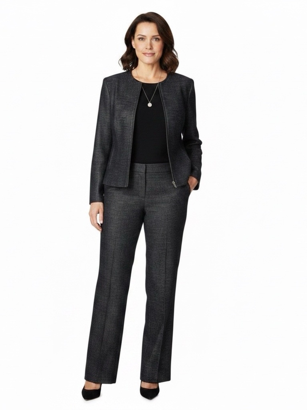 Louben Black Tweed Wide-Leg Women's Trousers  and Blazer - Size 10 NWT